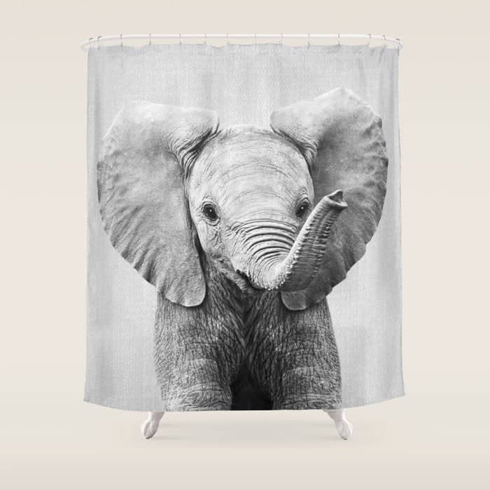 Baby Elephant - Black & White Shower Curtain
