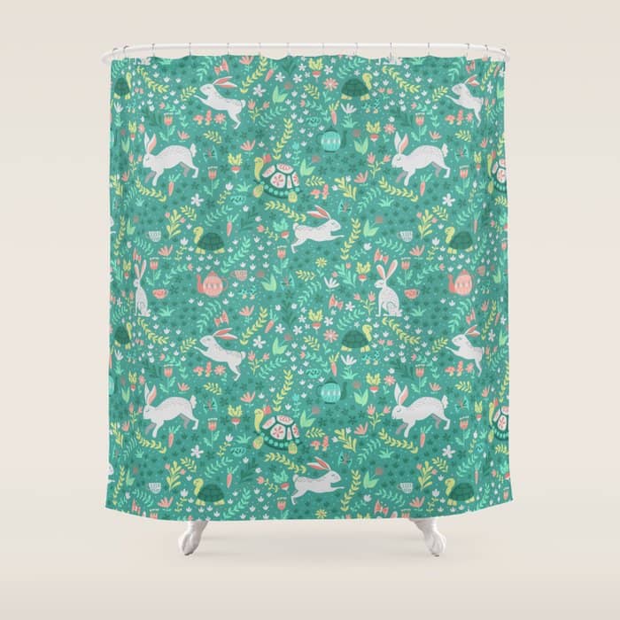 Spring Pattern Of Bunnies With Turtles Shower Curtain