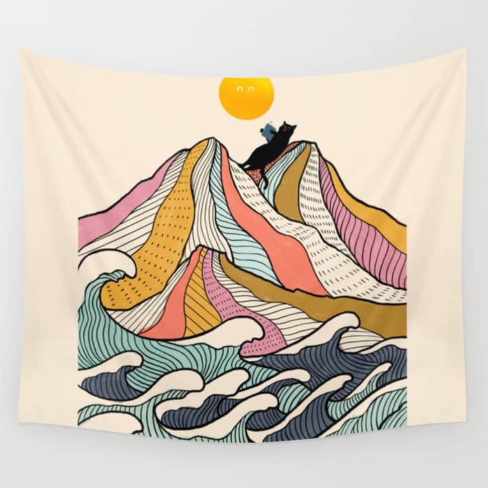 Good Morning Meow 3 - Reading Rainbow Wall Tapestry