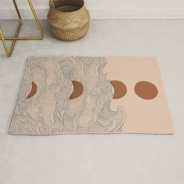 Vintage Abstract Landscape The Great Wave Ocean Sunset Moon Rug