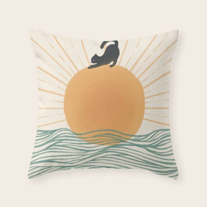 Good Morning Meow 7 Sunny Day Ocean  Throw Pillow