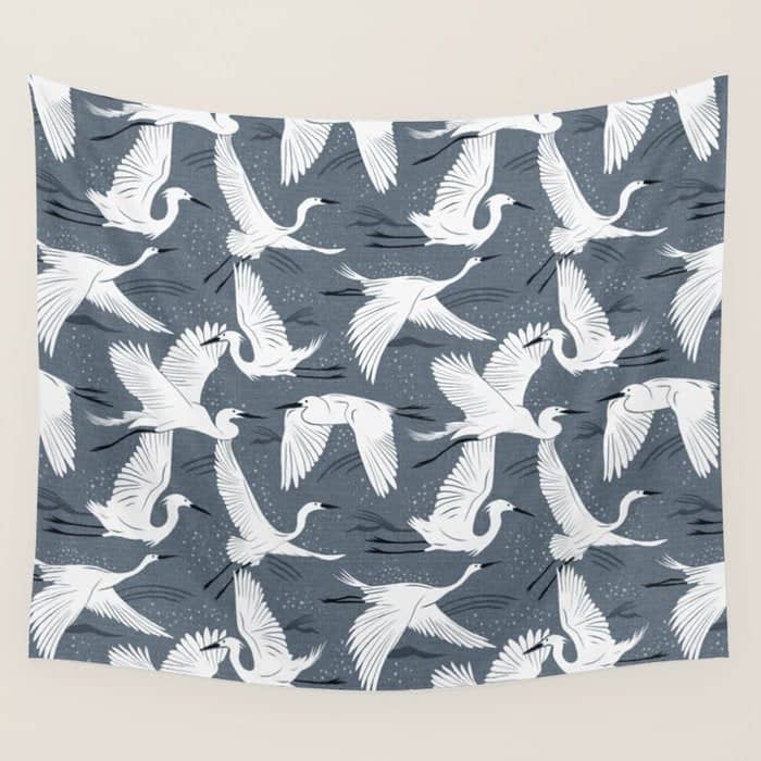 Soaring Wings - Steel Blue Grey Wall Tapestry