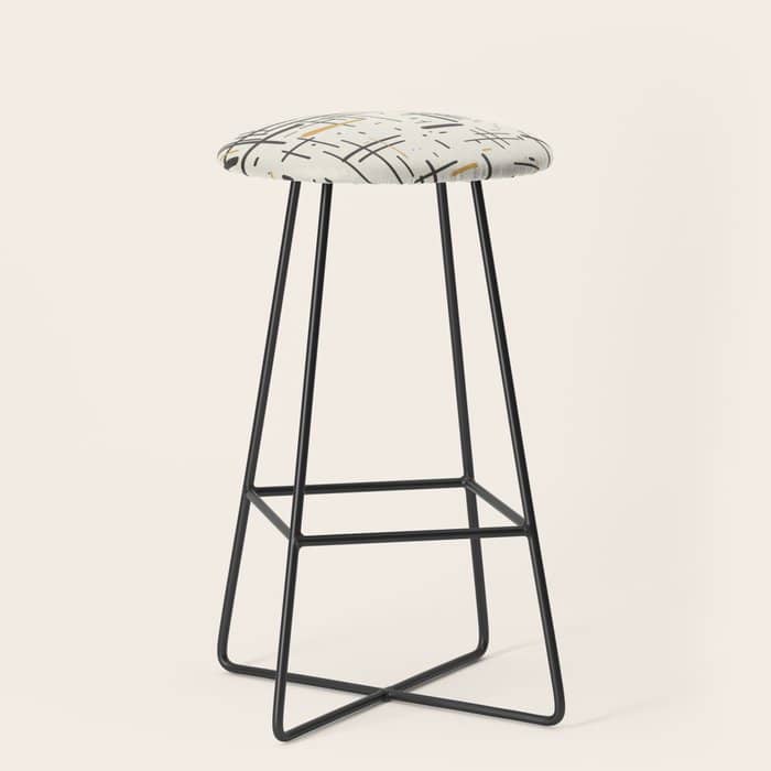 Mid-Century Modern Kinetikos Pattern In Charcoal Gray, Muted Mustard Gold, And Cream Stool