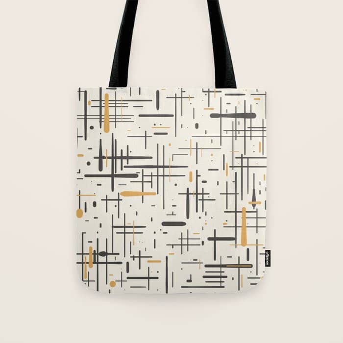 Mid-Century Modern Kinetikos Pattern In Charcoal Gray, Muted Mustard Gold, And Cream Tote Bag