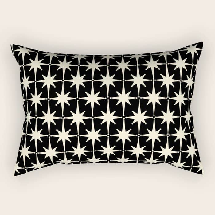Midcentury Modern Atomic Age Starburst Pattern In Retro Cream And Black Rectangular Pillow