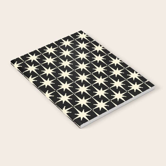 Midcentury Modern Atomic Age Starburst Pattern In Retro Cream And Black Notebook