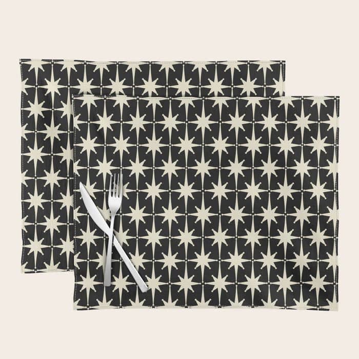 Midcentury Modern Atomic Age Starburst Pattern In Retro Cream And Black Placemat