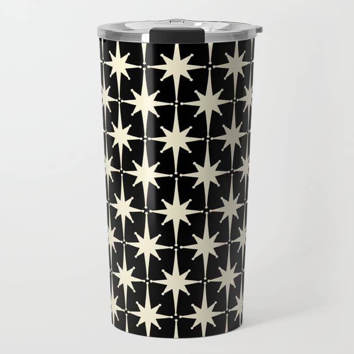 Midcentury Modern Atomic Age Starburst Pattern In Retro Cream And Black Travel Mug