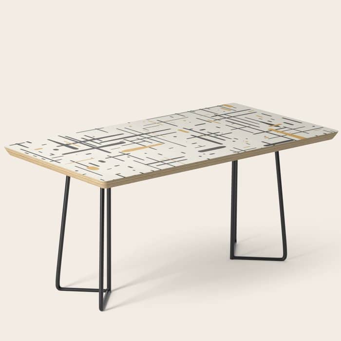 Mid-Century Modern Kinetikos Pattern In Charcoal Gray, Muted Mustard Gold, And Cream Coffee Table