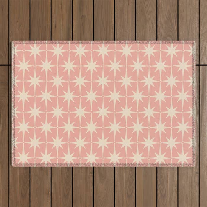 Atomic Age 1950s Retro Starburst Pattern In Cream And Blush Pink  Outdoor Rug