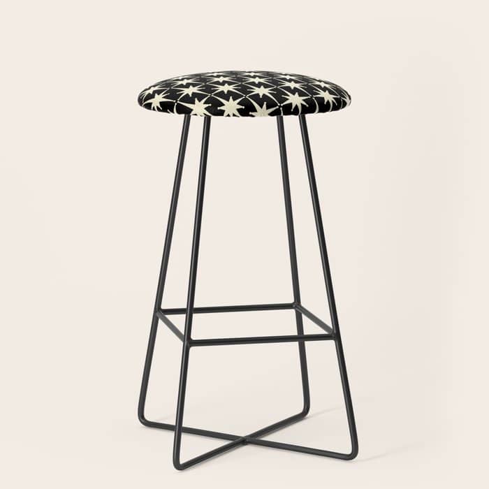 Midcentury Modern Atomic Age Starburst Pattern In Retro Cream And Black Stool