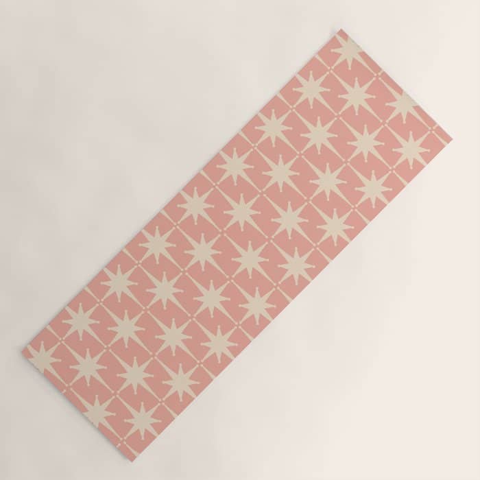 Atomic Age 1950s Retro Starburst Pattern In Cream And Blush Pink  Yoga Mat