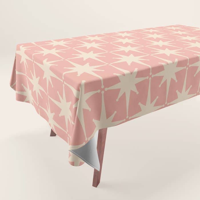 Atomic Age 1950s Retro Starburst Pattern In Cream And Blush Pink  Tablecloth