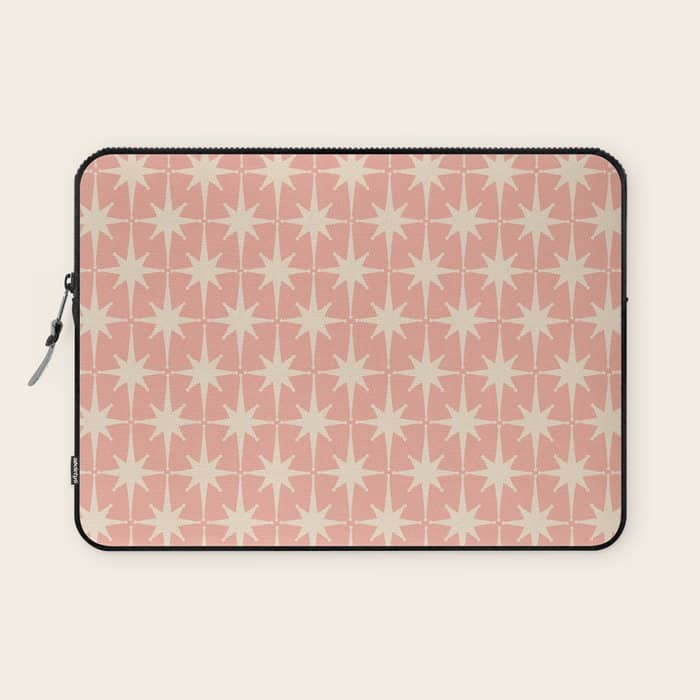 Atomic Age 1950s Retro Starburst Pattern In Cream And Blush Pink  Laptop Sleeve