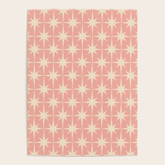 Atomic Age 1950s Retro Starburst Pattern In Cream And Blush Pink  Poster