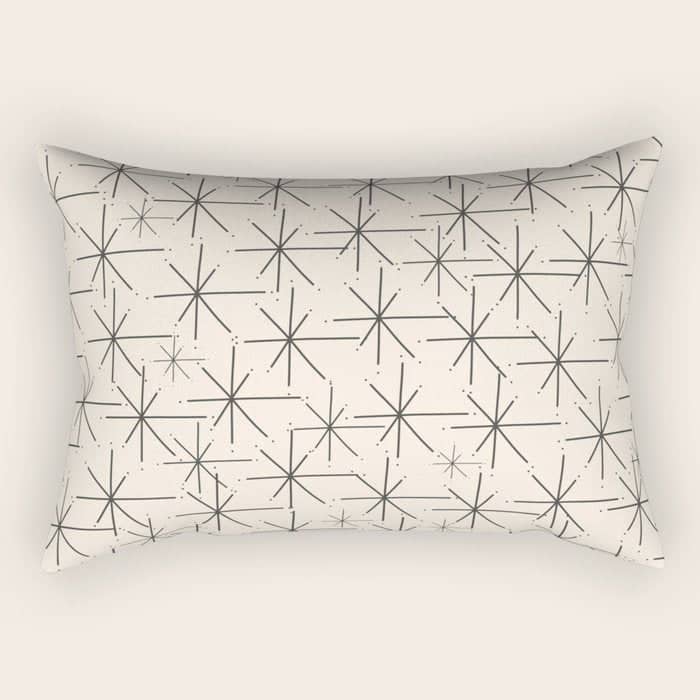 Stella - Atomic Age Mid Century Modern Starburst Pattern In Charcoal Gray And Almond Cream Rectangular Pillow