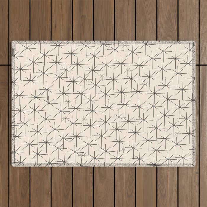 Stella - Atomic Age Mid Century Modern Starburst Pattern In Charcoal Gray And Almond Cream Outdoor Rug