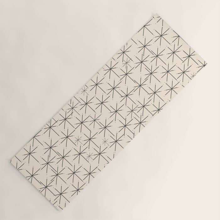 Stella - Atomic Age Mid Century Modern Starburst Pattern In Charcoal Gray And Almond Cream Yoga Mat