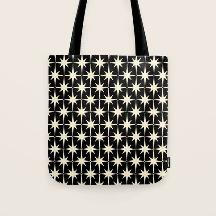 Midcentury Modern Atomic Age Starburst Pattern In Retro Cream And Black Tote Bag