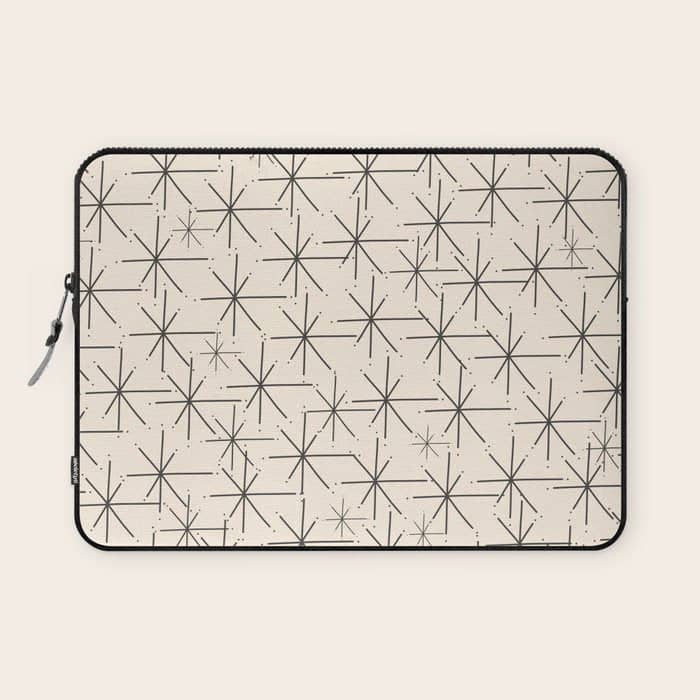 Stella - Atomic Age Mid Century Modern Starburst Pattern In Charcoal Gray And Almond Cream Laptop Sleeve