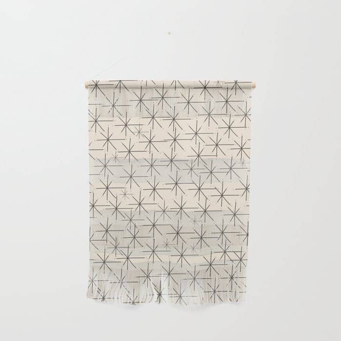 Stella - Atomic Age Mid Century Modern Starburst Pattern In Charcoal Gray And Almond Cream Wall Hanging
