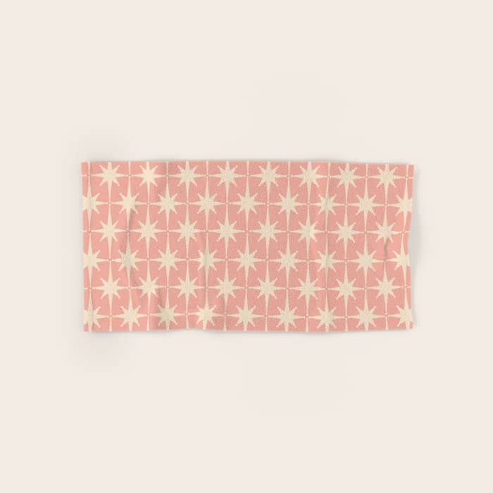 Atomic Age 1950s Retro Starburst Pattern In Cream And Blush Pink  Bath Towel