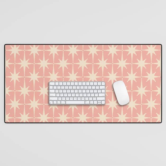 Atomic Age 1950s Retro Starburst Pattern In Cream And Blush Pink  Desk Mat