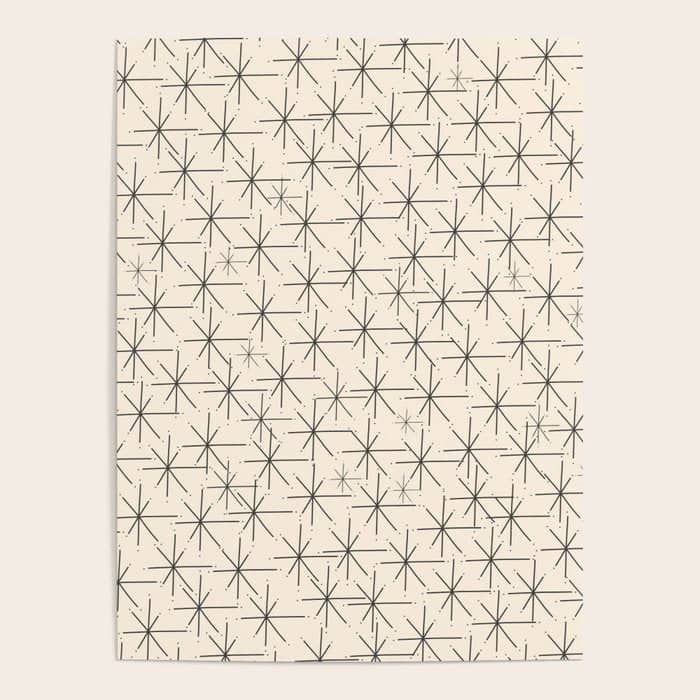 Stella - Atomic Age Mid Century Modern Starburst Pattern In Charcoal Gray And Almond Cream Poster