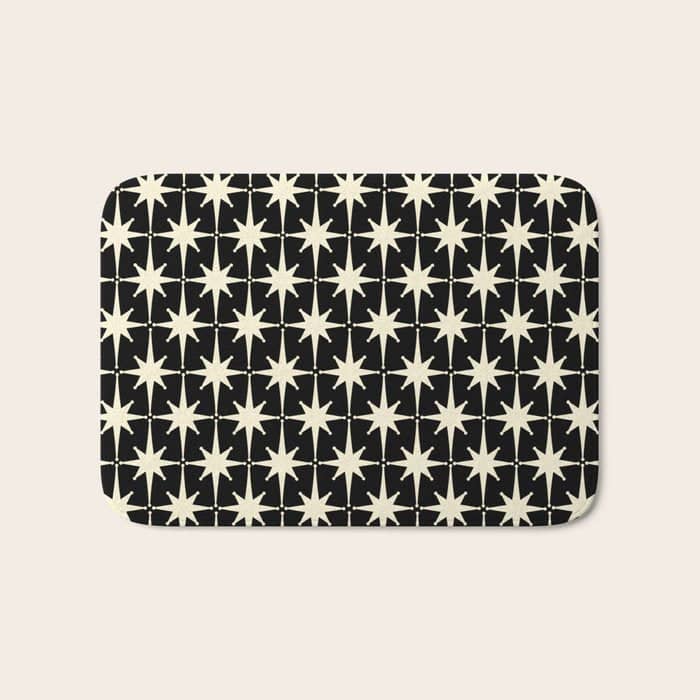 Midcentury Modern Atomic Age Starburst Pattern In Retro Cream And Black Bath Mat