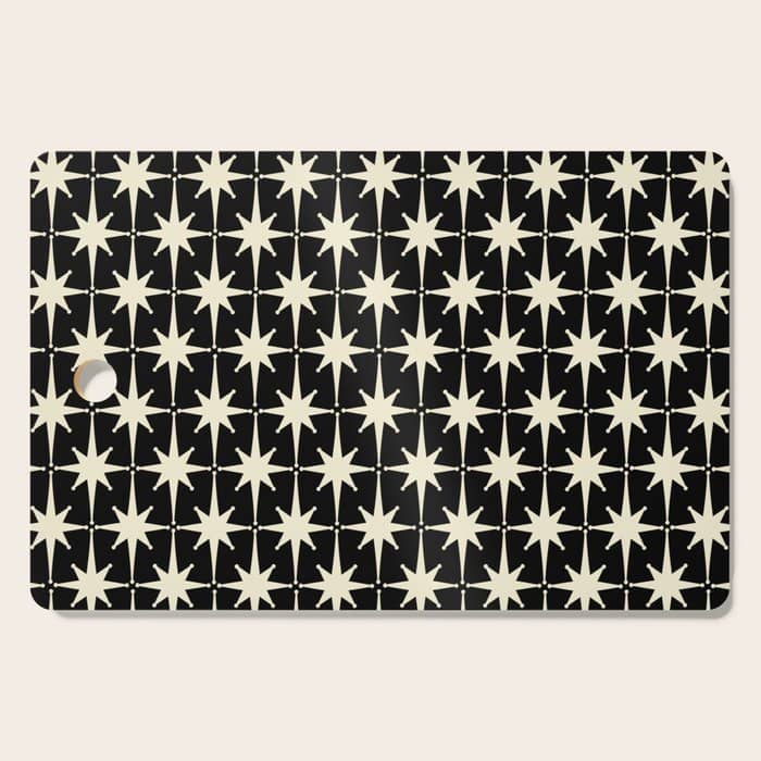 Midcentury Modern Atomic Age Starburst Pattern In Retro Cream And Black Cutting Board