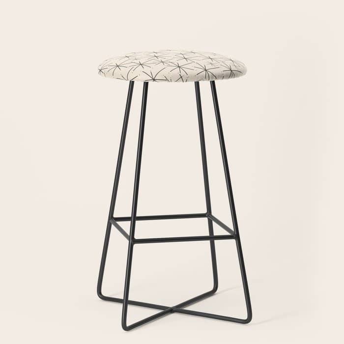 Stella - Atomic Age Mid Century Modern Starburst Pattern In Charcoal Gray And Almond Cream Stool