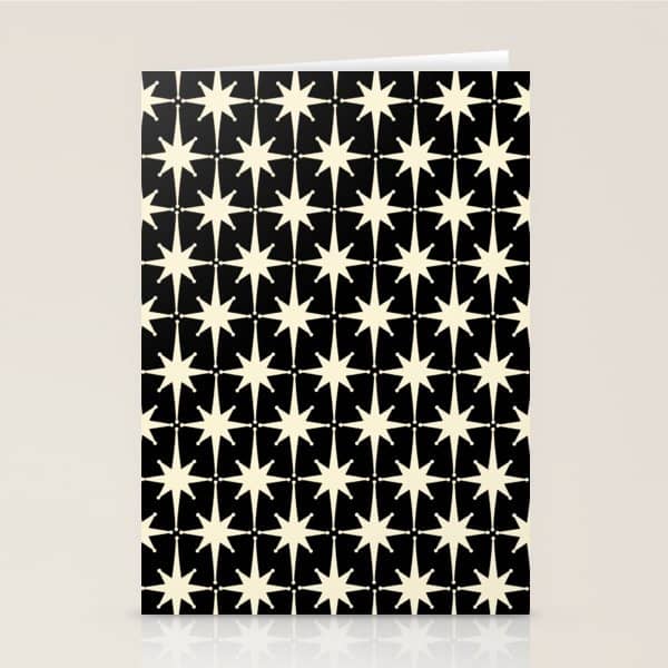 Midcentury Modern Atomic Age Starburst Pattern In Retro Cream And Black Stationery Card