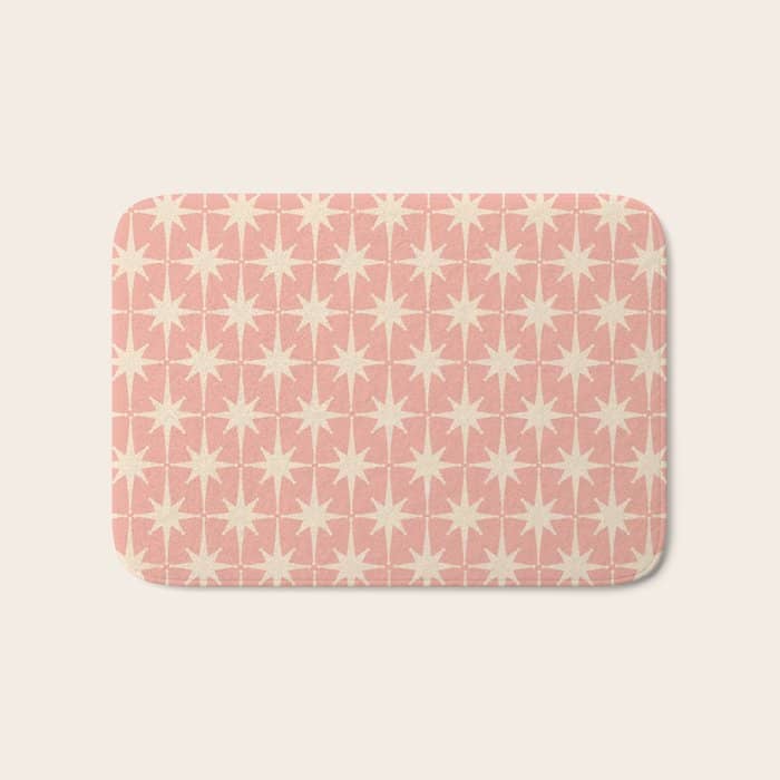 Atomic Age 1950s Retro Starburst Pattern In Cream And Blush Pink  Bath Mat
