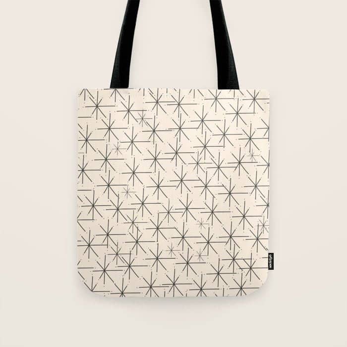 Stella - Atomic Age Mid Century Modern Starburst Pattern In Charcoal Gray And Almond Cream Tote Bag