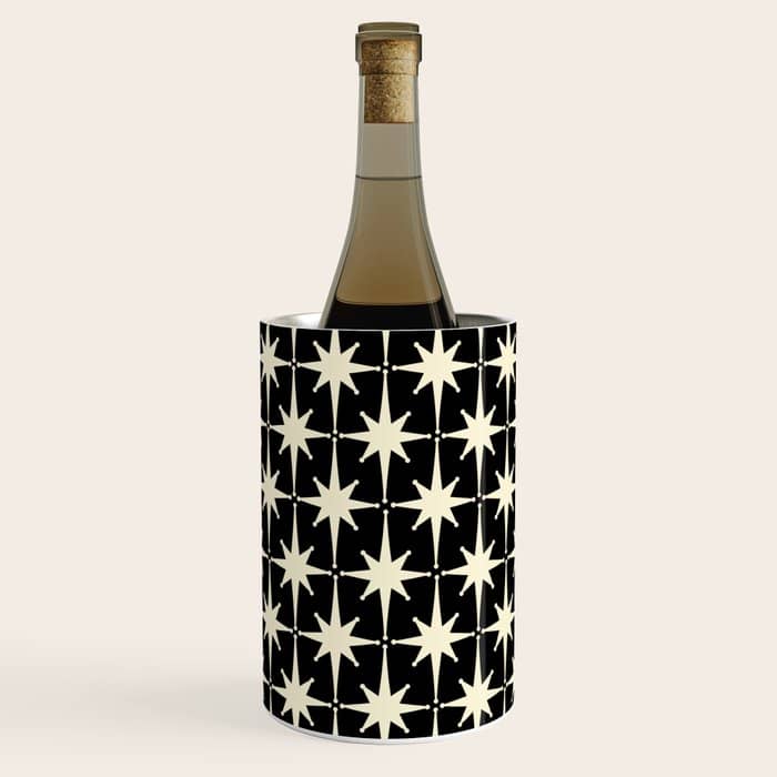 Midcentury Modern Atomic Age Starburst Pattern In Retro Cream And Black Wine Chiller