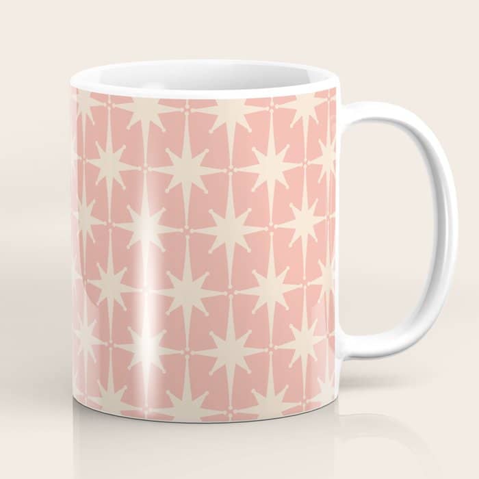 Atomic Age 1950s Retro Starburst Pattern In Cream And Blush Pink  Coffee Mug