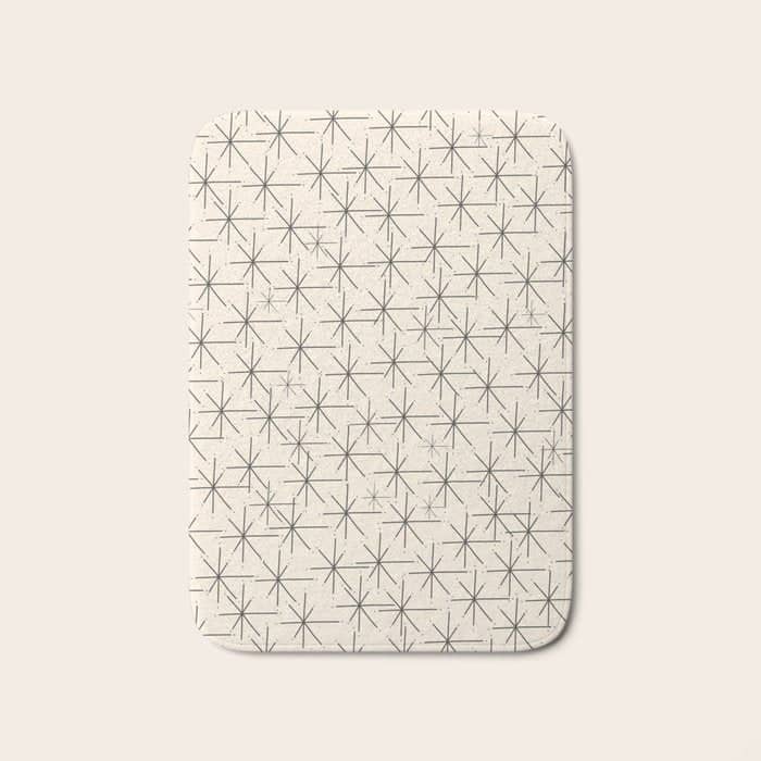 Stella - Atomic Age Mid Century Modern Starburst Pattern In Charcoal Gray And Almond Cream Bath Mat