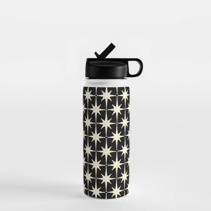 Midcentury Modern Atomic Age Starburst Pattern In Retro Cream And Black Water Bottle