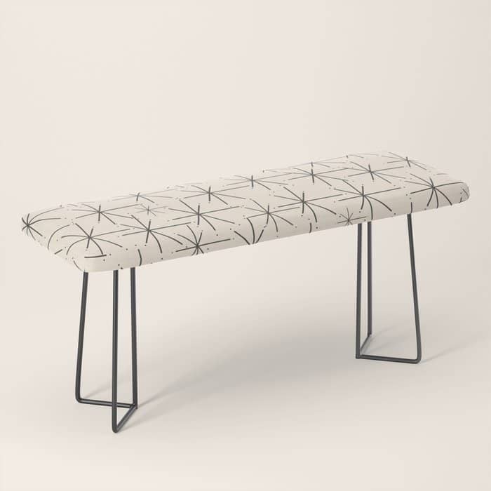 Stella - Atomic Age Mid Century Modern Starburst Pattern In Charcoal Gray And Almond Cream Bench