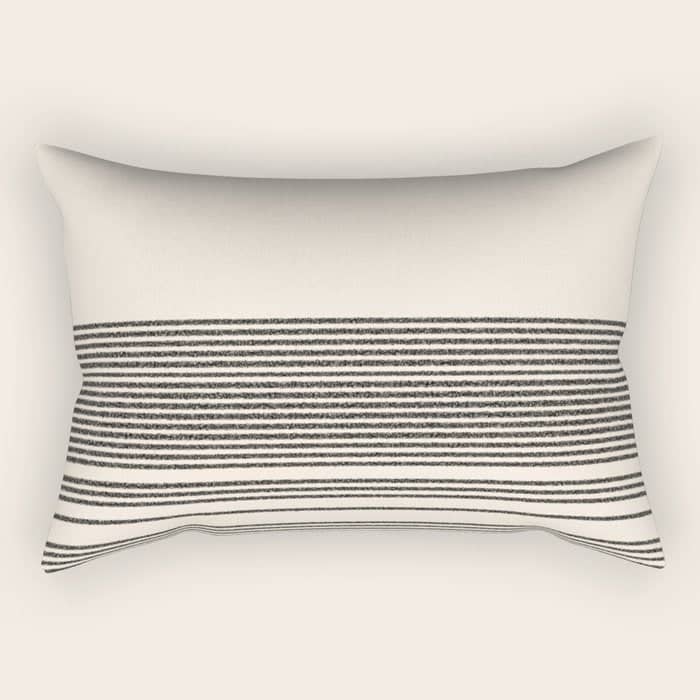 Organic Stripes - Minimalist Textured Line Pattern In Black And Almond Cream Rectangular Pillow