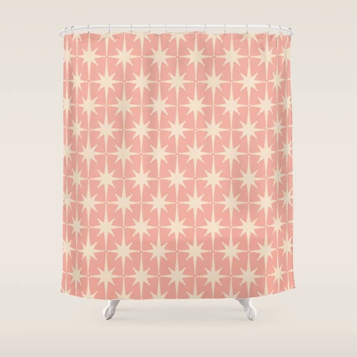 Atomic Age 1950s Retro Starburst Pattern In Cream And Blush Pink  Shower Curtain