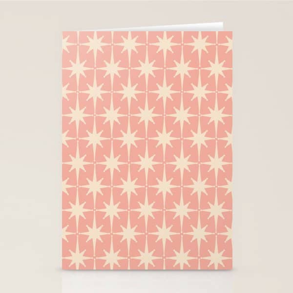 Atomic Age 1950s Retro Starburst Pattern In Cream And Blush Pink  Stationery Card