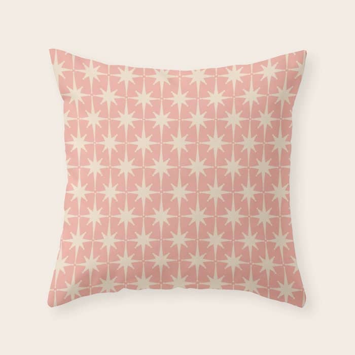 Atomic Age 1950s Retro Starburst Pattern In Cream And Blush Pink  Throw Pillow