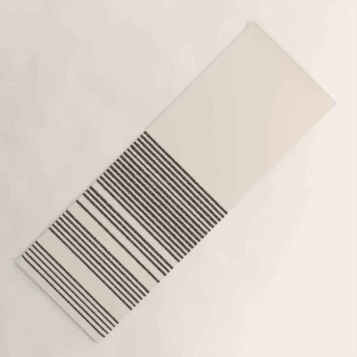 Organic Stripes - Minimalist Textured Line Pattern In Black And Almond Cream Yoga Mat