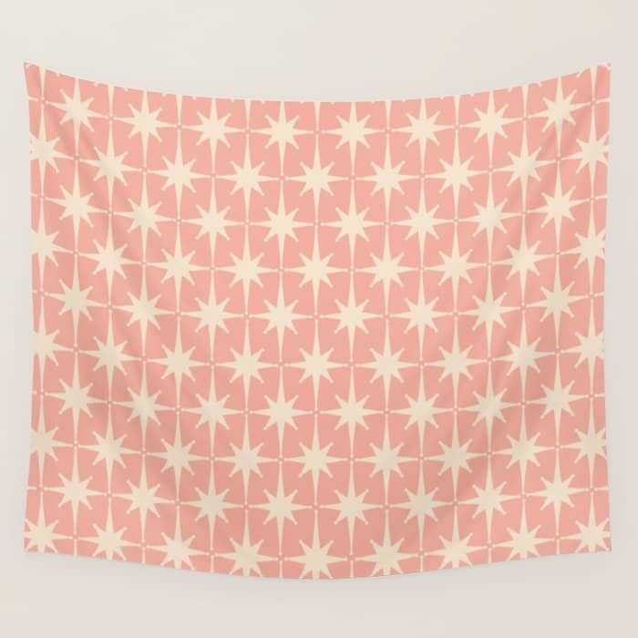 Atomic Age 1950s Retro Starburst Pattern In Cream And Blush Pink  Wall Tapestry