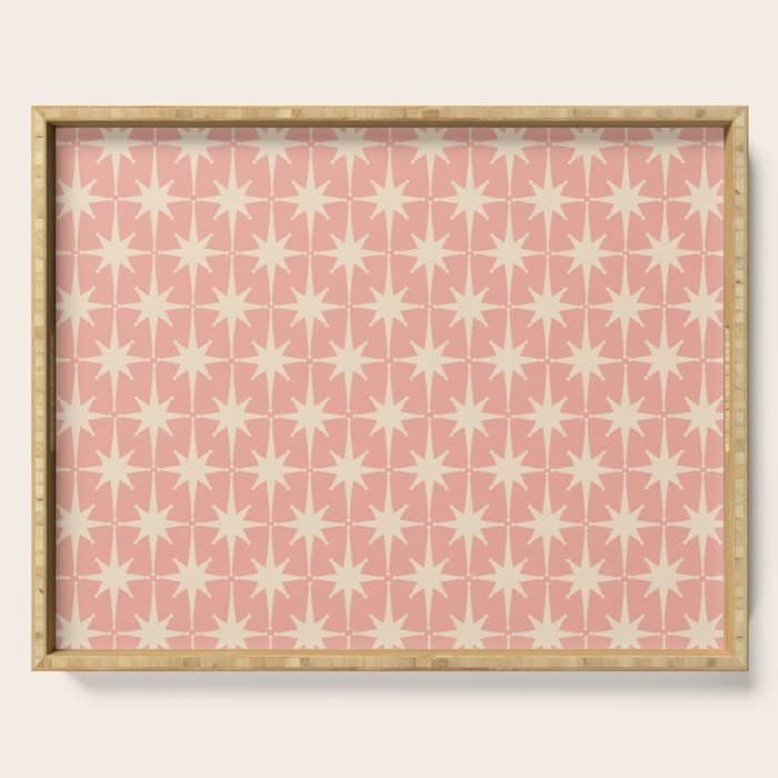 Atomic Age 1950s Retro Starburst Pattern In Cream And Blush Pink  Serving Tray