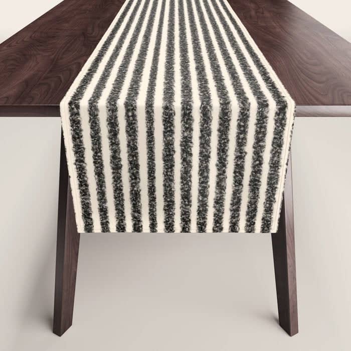 Organic Stripes - Minimalist Textured Line Pattern In Black And Almond Cream Table Runner