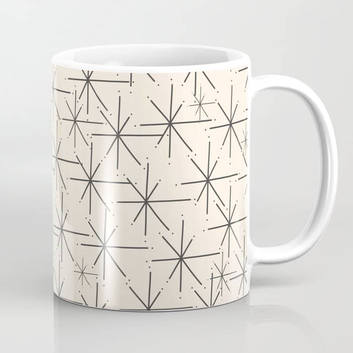 Stella - Atomic Age Mid Century Modern Starburst Pattern In Charcoal Gray And Almond Cream Coffee Mug