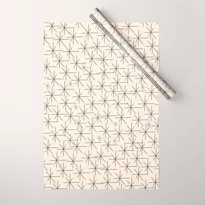 Stella - Atomic Age Mid Century Modern Starburst Pattern In Charcoal Gray And Almond Cream Wrapping Paper