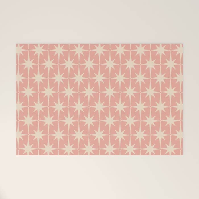 Atomic Age 1950s Retro Starburst Pattern In Cream And Blush Pink  Welcome Mat